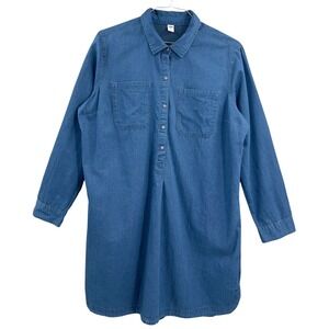 Old Navy Womens Denim Shirt Dress Button Front Oversized French Casual XL